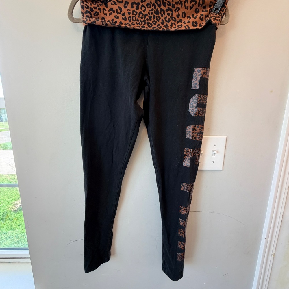 PINK Victoria Secret Leggings Womens M Black Leopard Print Stretch Y2K Indie